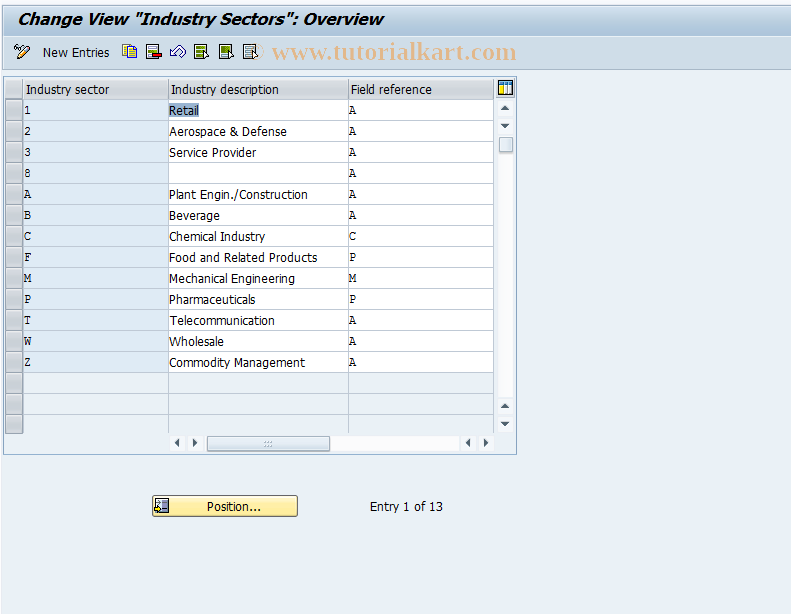 SAP TCode OVSO - C SD Table T137 Mat.Indust.Field Sel