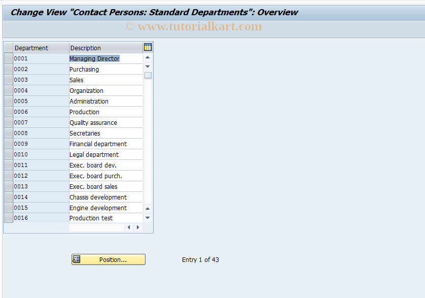 SAP TCode OVSQ - C SD Table TSAB   Departments