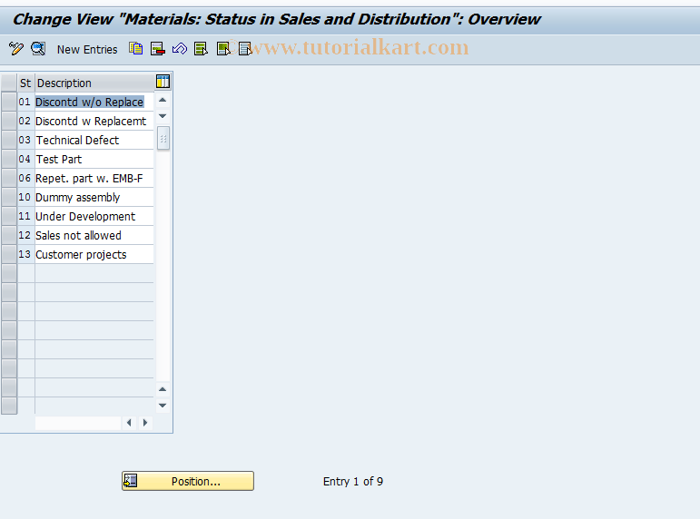 SAP TCode OVSU - C SD Table TUMS    Material Status