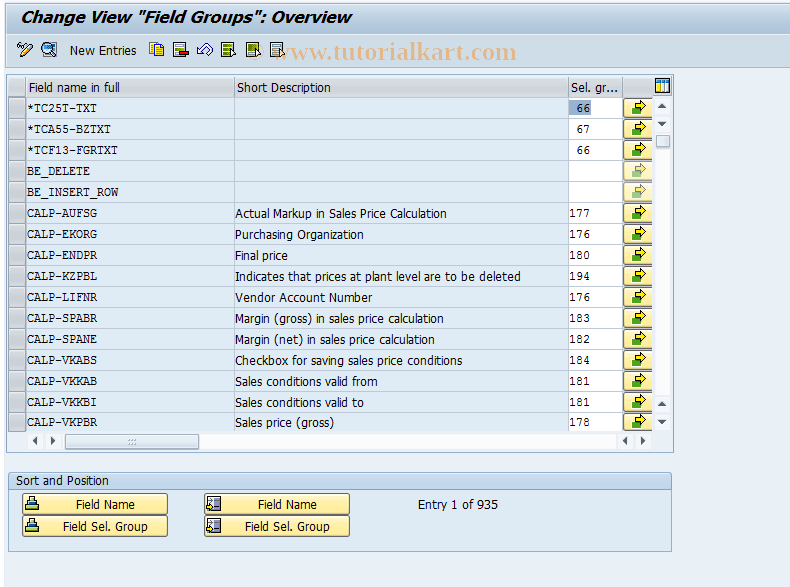 SAP TCode OVSZ - C SD Table  Field Sel.Mat.Field Group .