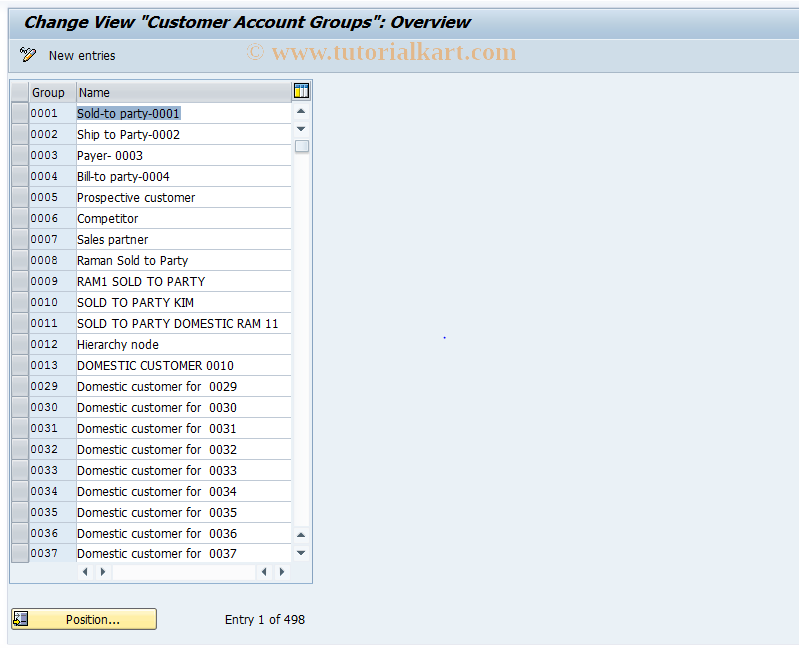 SAP TCode OVT0 - C SD Table 077D Accnt Group  Customer