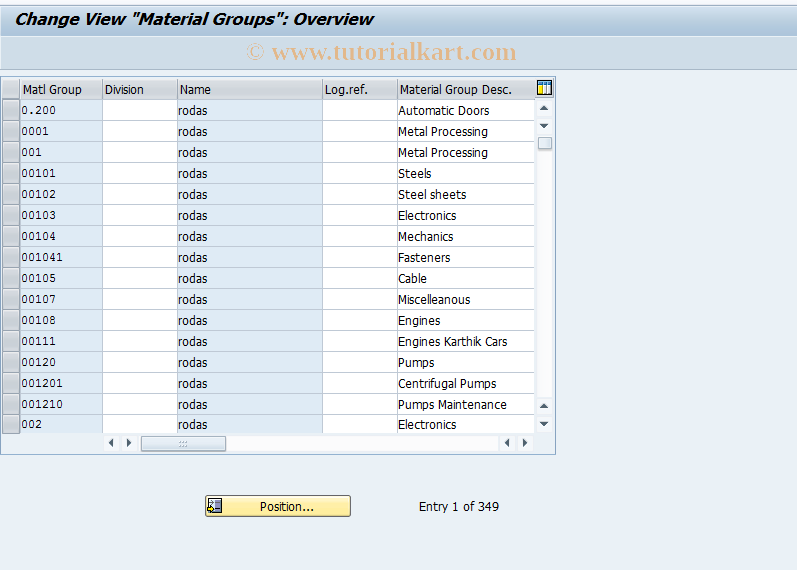 SAP TCode OVT3 - C SD Table 023    Material Groups