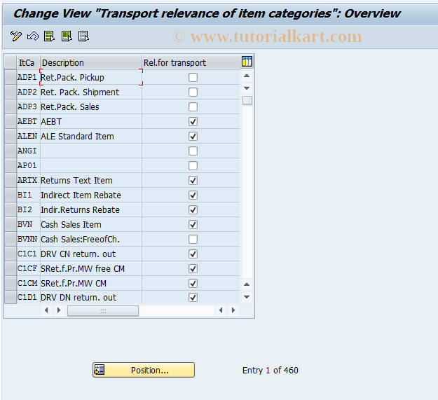 SAP TCode OVTL - C RV Delete item cats: Transportation relev.