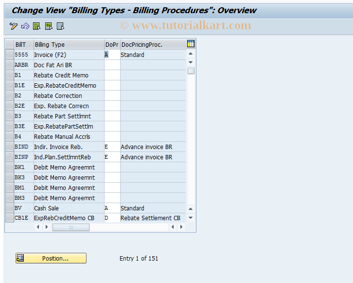 SAP TCode OVTP - C SD Table TVFK   Billing Procedure