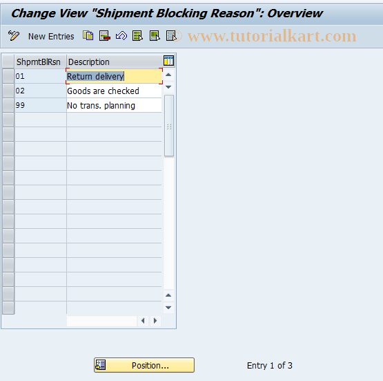 SAP TCode OVTS - C SD Reason for Shipment Block