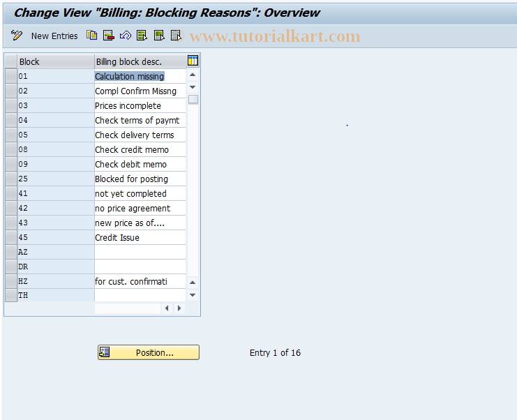 SAP TCode OVV3 - C SD Table TVFS   Billing Block