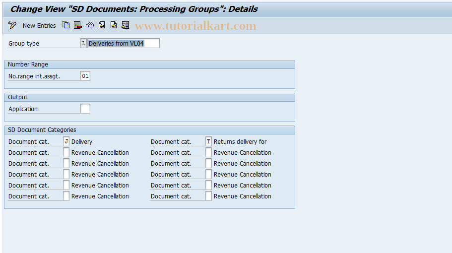 SAP TCode OVV5 - C SD Tab. TVSA Collect.Document Parameter