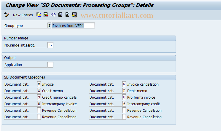 SAP TCode OVV6 - C SD Tab. TVSA Collect.Document Parameter
