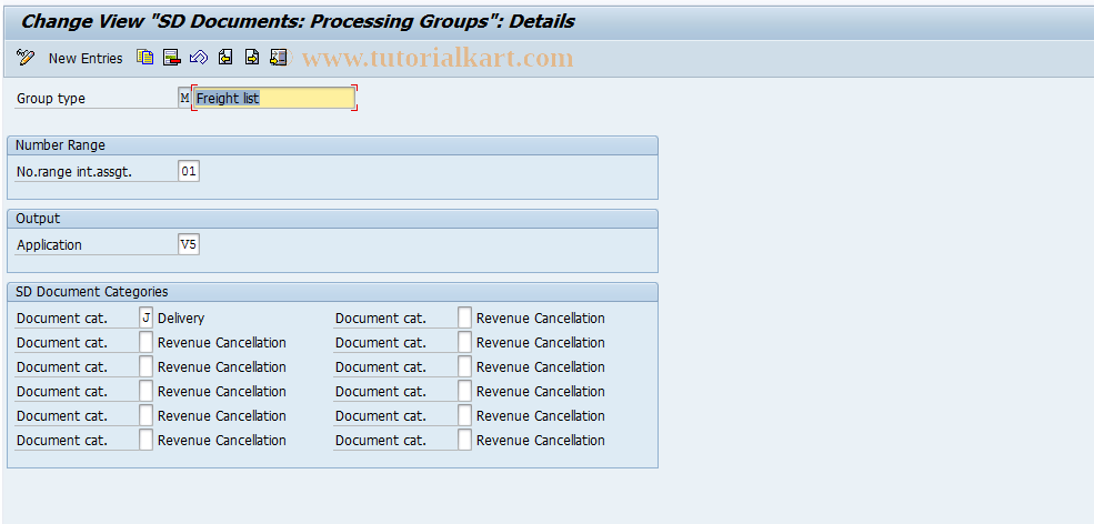 SAP TCode OVVM - Group for Freight List