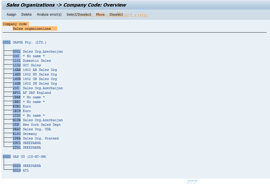 SAP TCode OVX3 - Company code -> Sales organization