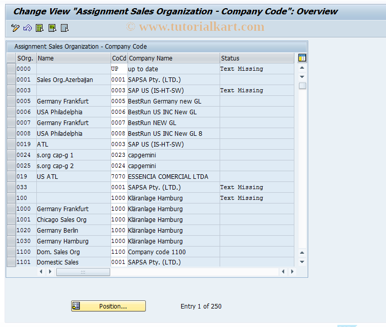 SAP TCode OVX3N - Company code -> Sales organization