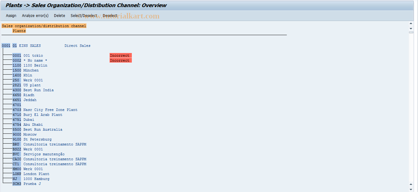 SAP TCode OVX6 - Plants->Sales org./distr.channel