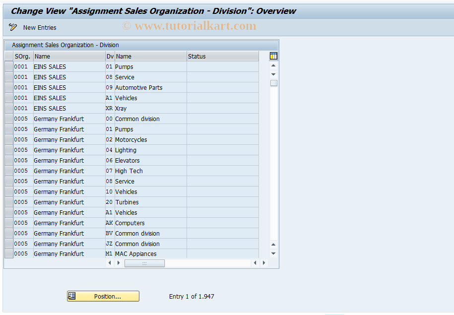 SAP TCode OVXAN - Division -> Sales organization