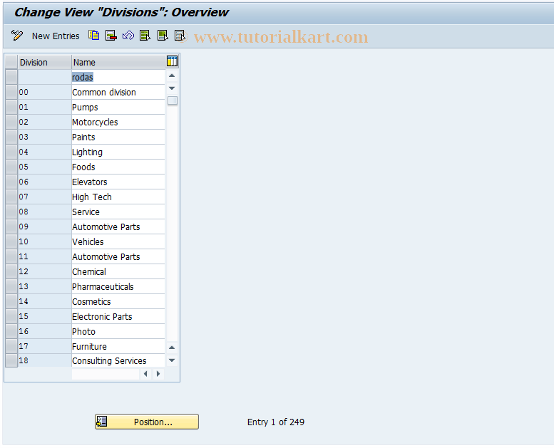 SAP TCode OVXB - Divisions