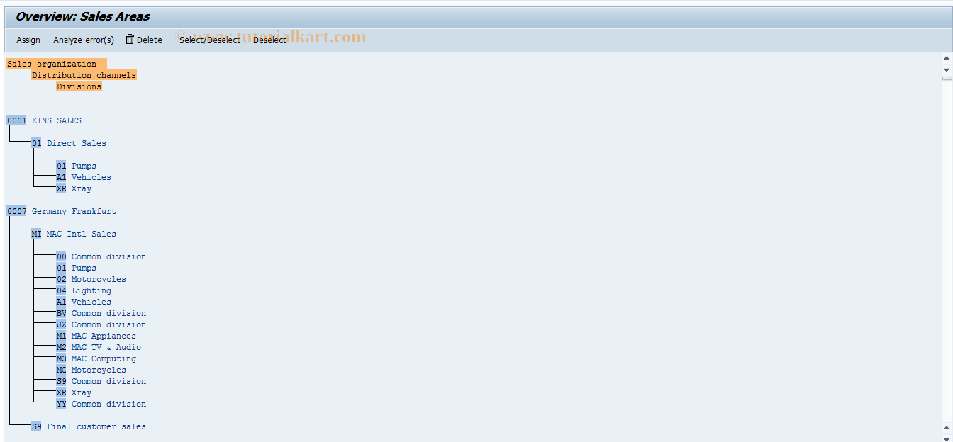 SAP TCode OVXG - Define sales areas