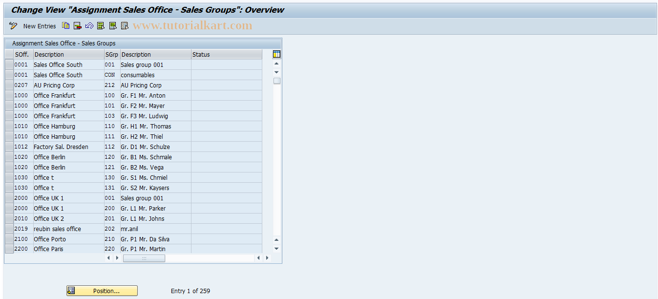 SAP TCode OVXJN - Sales group -> Sales office