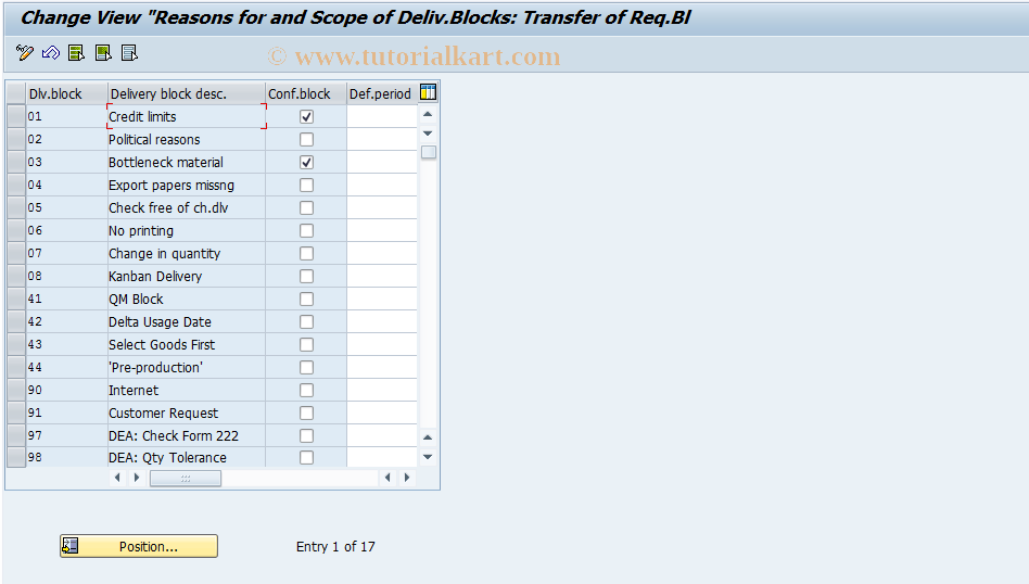 SAP TCode OVZ7 - C SD Tab TVLS Deliveries: Blocking