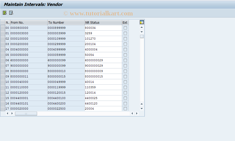 SAP TCode OVZE - C SD Number Ranges/Vendors