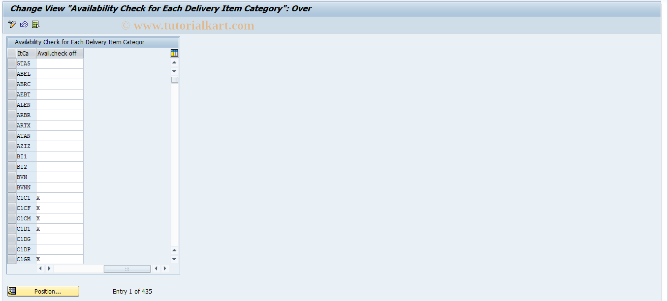 SAP TCode OVZK - Procedure per Delivery Item Category