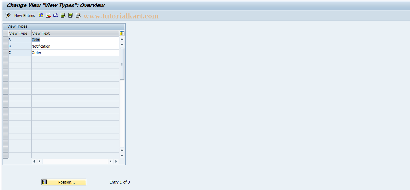 SAP TCode OWTYSC01 - Maintain view types