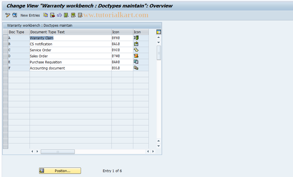 SAP TCode OWTYSC02 - Maintain document types