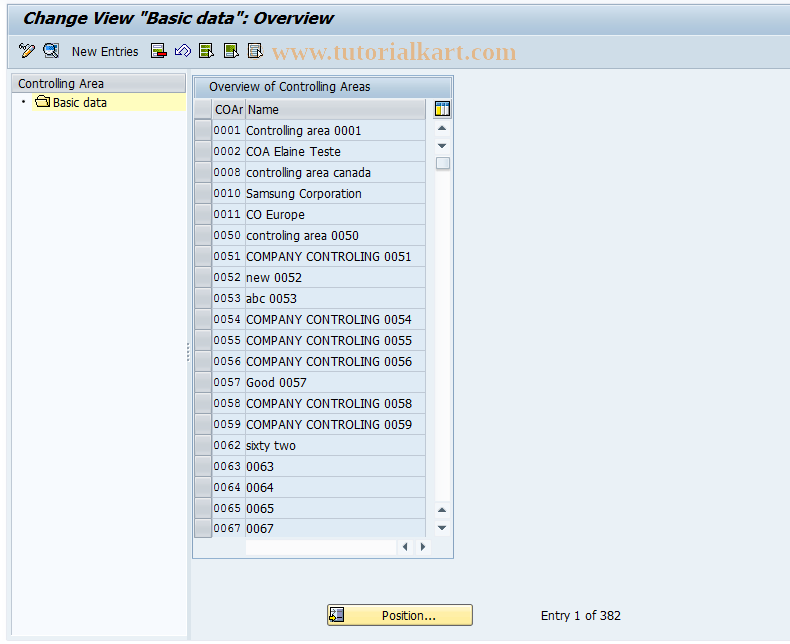 SAP TCode OX06 - Controlling Area: Basic Data