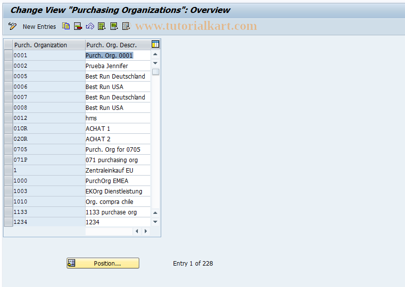 SAP TCode OX08 - Define Purchasing Organization