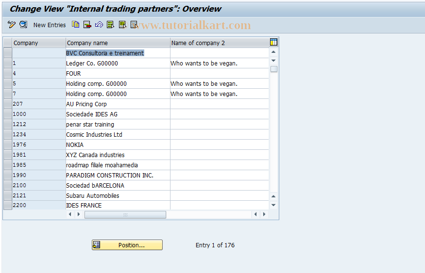 SAP TCode OX15 - Define internal trading partner