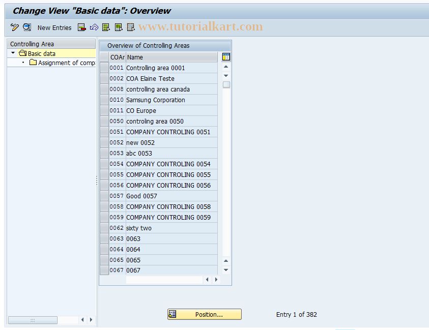 SAP TCode OX19 - Controlling Area: Assignment to CCode