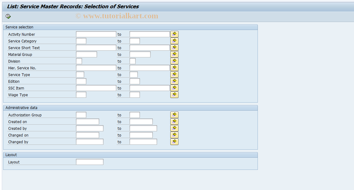 SAP TCode OXA1 - List: Service Master Records