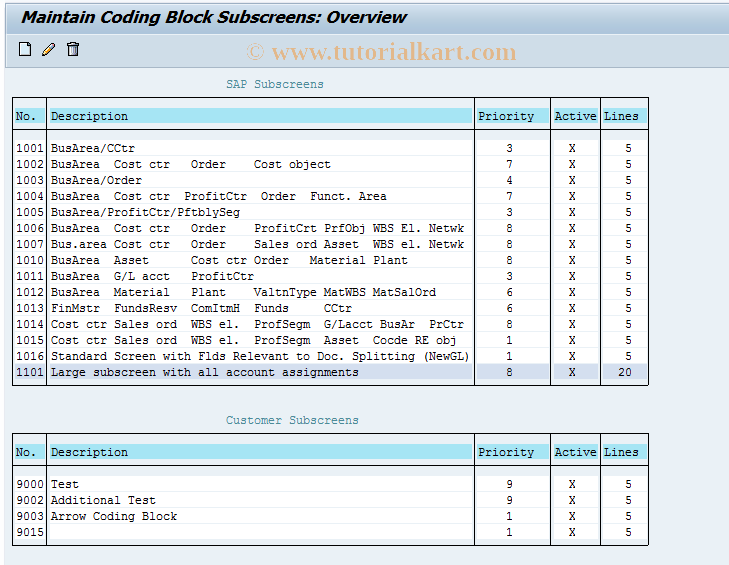 SAP TCode OXK1 - Coding Block: Maintain Subscreens