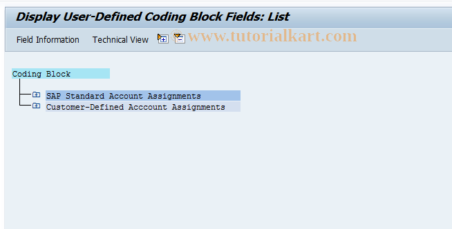 SAP TCode OXK4 - Coding Block: Display CustomerField