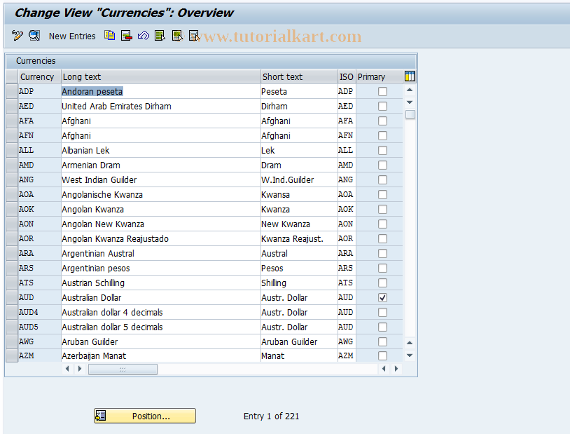 SAP TCode OY03 - Define currencies