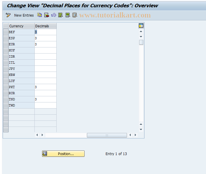 SAP TCode OY04 - C Decimal Places for Currencies