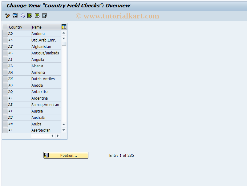 SAP TCode OY17 - Countries - field checks