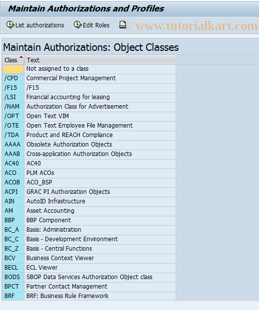 SAP TCode OY20 - Authorizations           Customizing