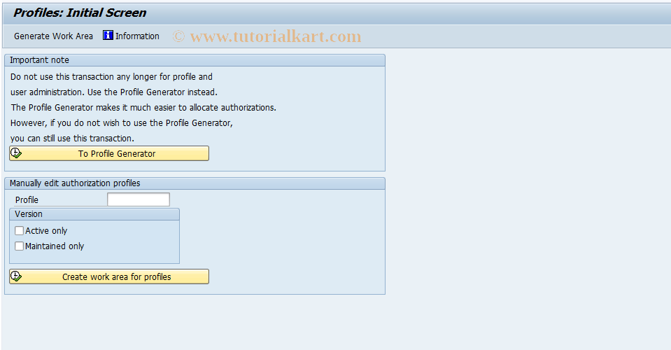 SAP TCode OY21 - User profiles            Customizing