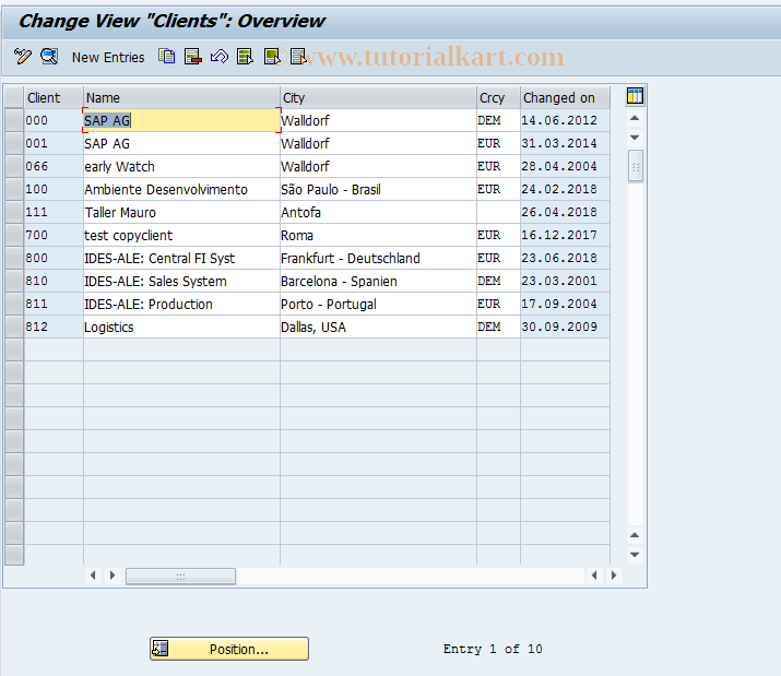 SAP TCode OY24 - Client maintenance