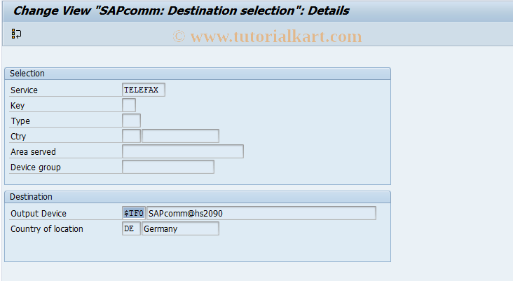 SAP TCode OYC2 - C SAPcomm: Server selection T164P