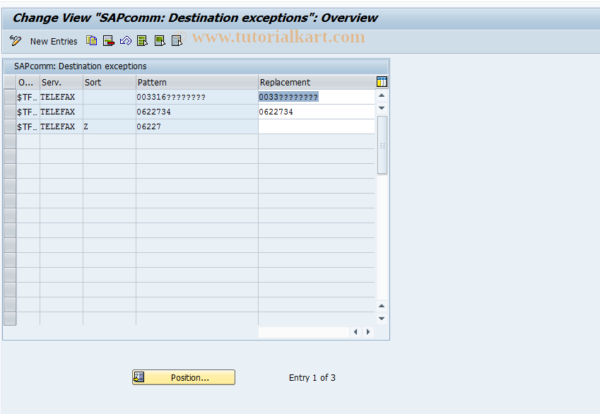 SAP TCode OYC3 - C SAPcomm: exceptions T164U