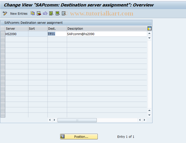 SAP TCode OYC5 - C SAPcomm: Server assignment T164C