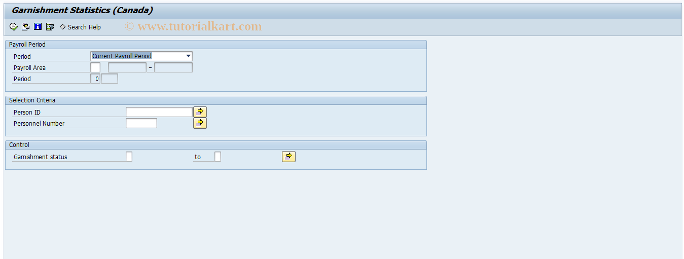 SAP TCode P000_M07_GSTA - Garnishment statistics (Canada)