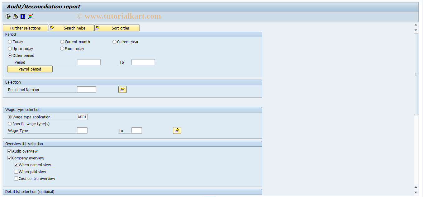 SAP TCode P000_M07_PARP - Payroll audit/reconciliation report