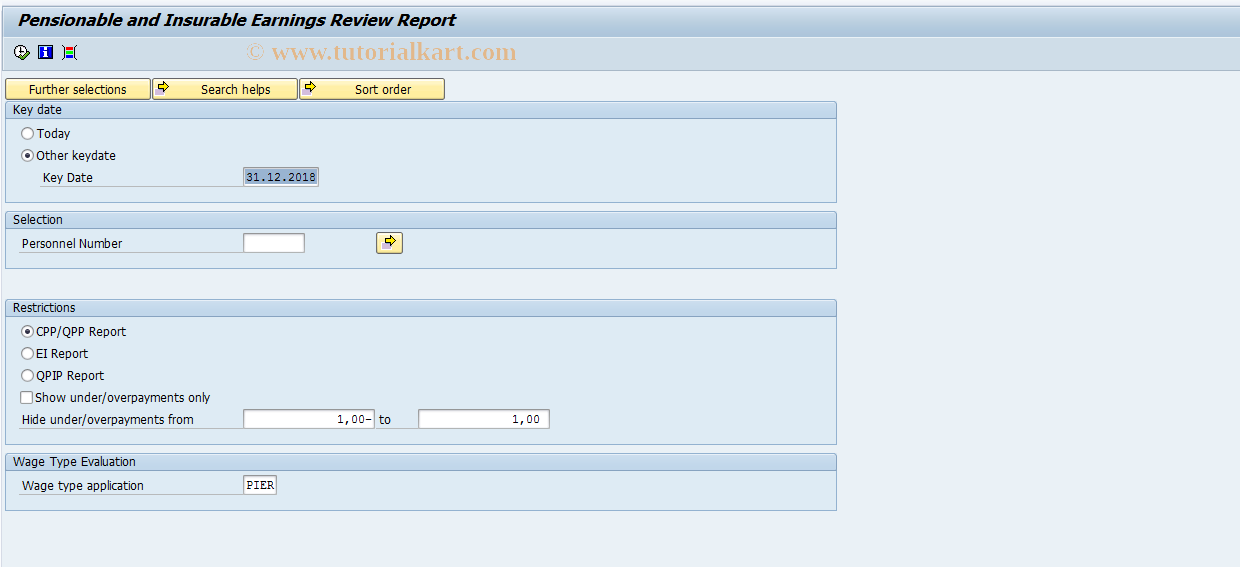 SAP TCode P000_M07_PIER - Pensionable and insurable earnings