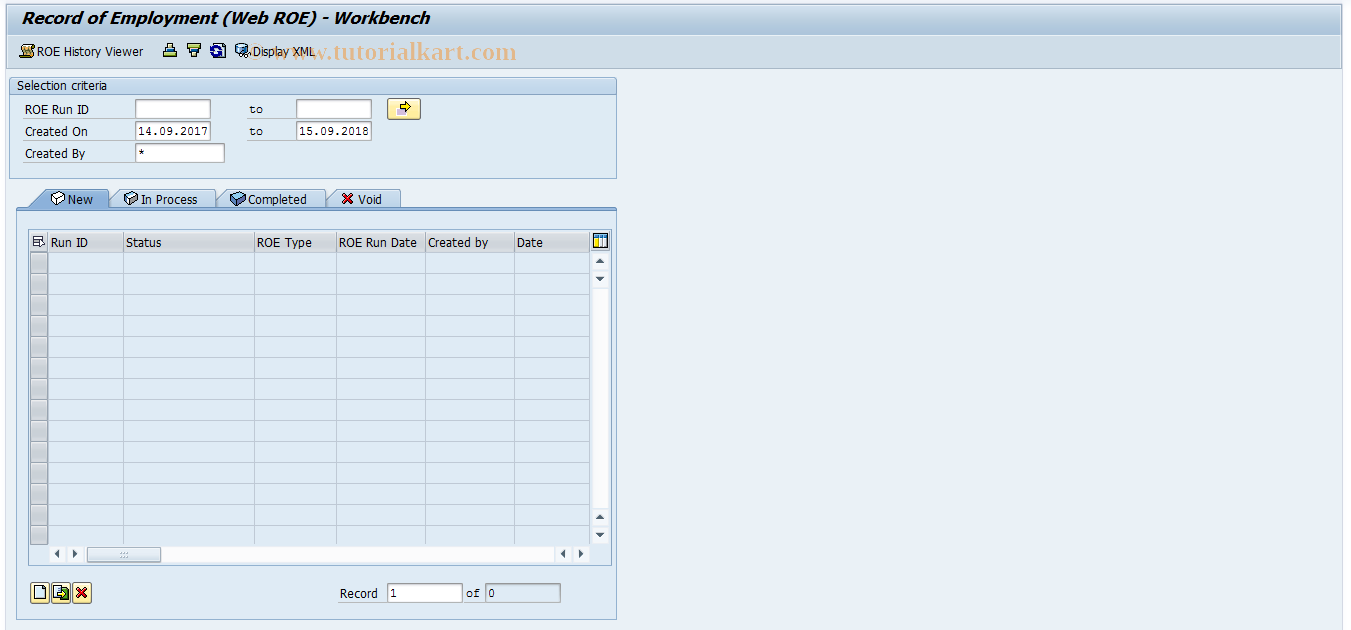 SAP TCode P000_M07_ROE - Record of Employment (Canada)