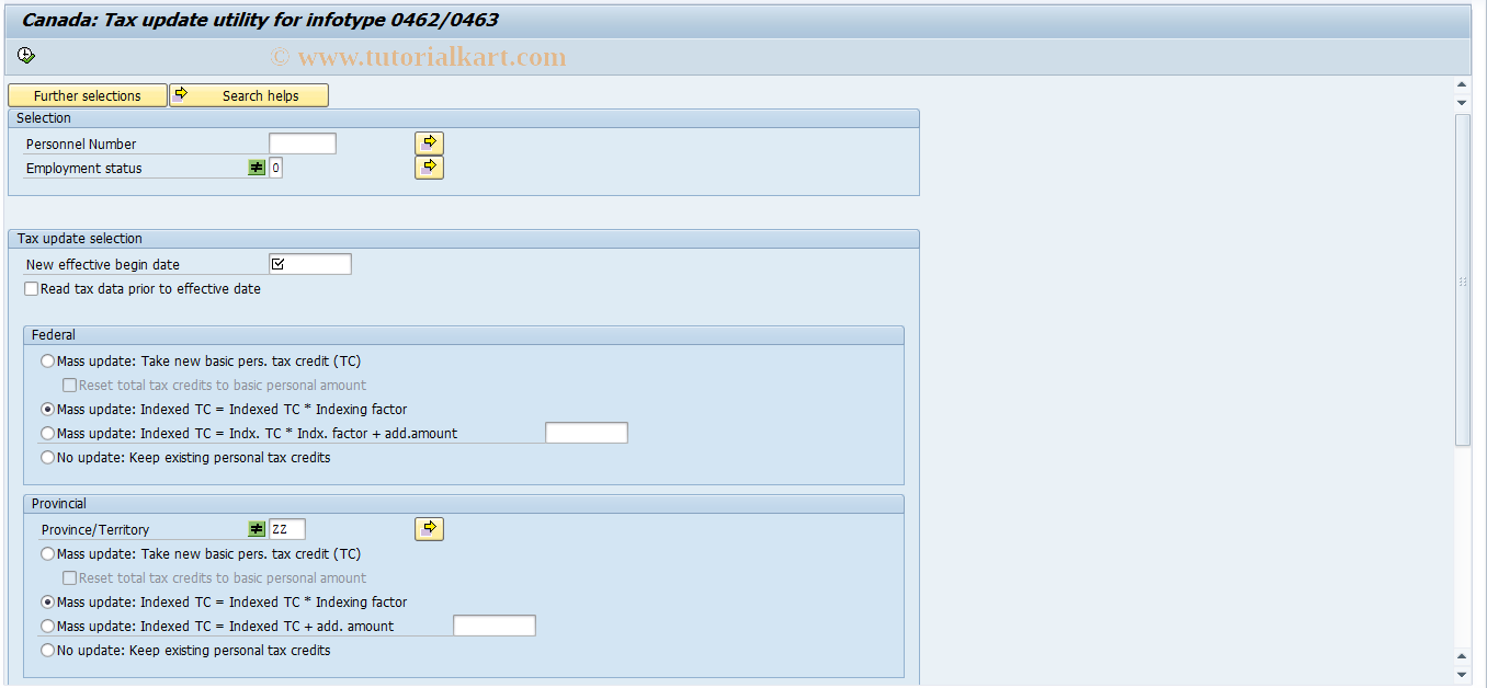 SAP TCode P000_M07_TXUP - New year tax update utility