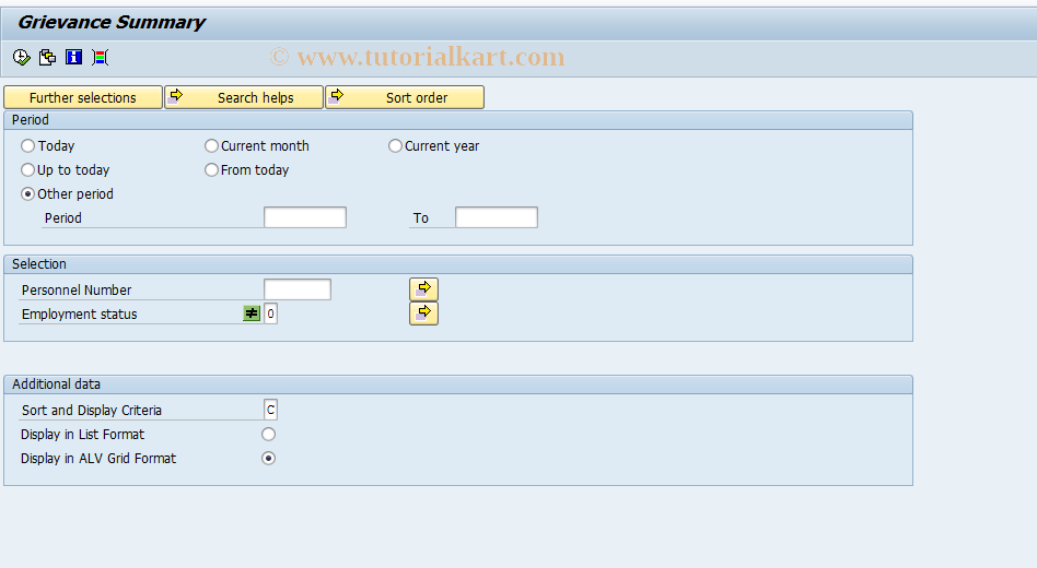 SAP TCode P000_M10_GSUM - Grievance summary