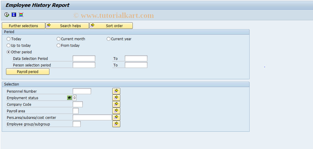 SAP TCode P000_M10_HER - Employee history report