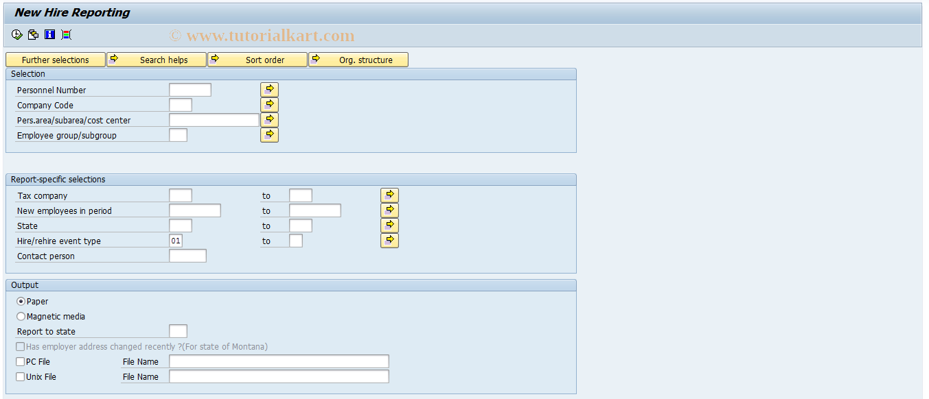 SAP TCode P000_M10_NHR - New hire report