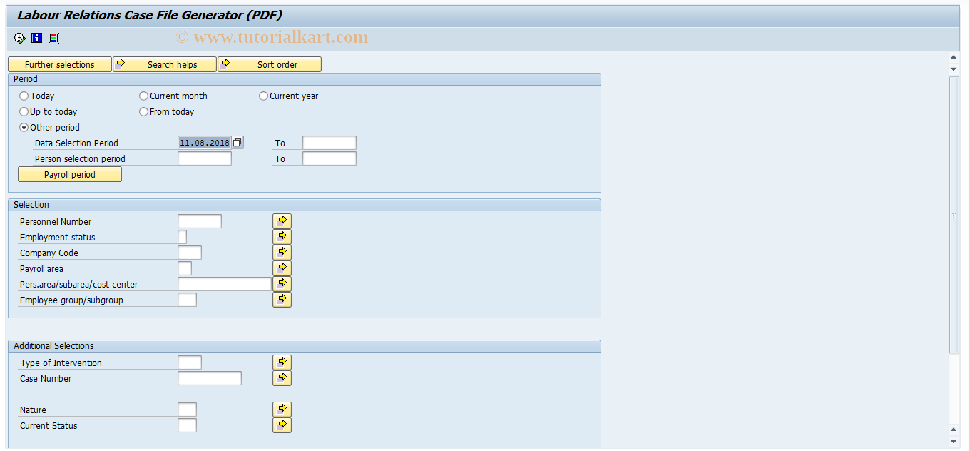 SAP TCode P16_LRCAS - Labour Relations Case File